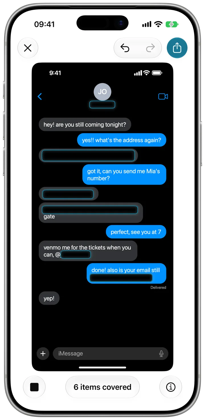 Dark Mode chat inside an iPhone frame